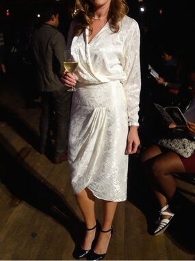 Elegant White Satin Wrap-Style Dress **Vintage**
